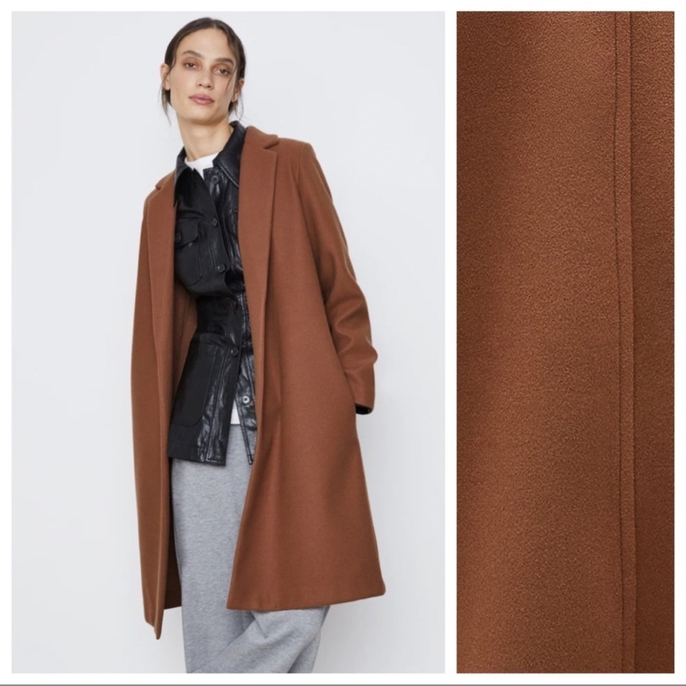 Zara Classic Tan Trench Coat no buttons size medium long sleeve collared